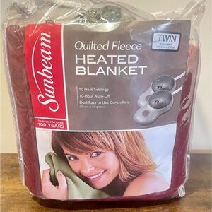 Sunbeam Red Quilted Fleece Heated Blanket NWT